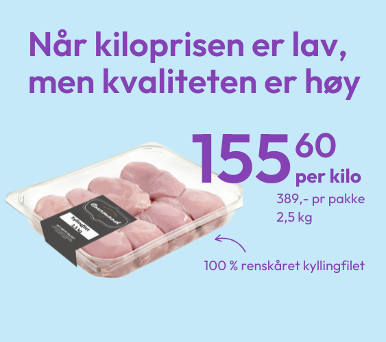 Store renskårede stykker med kyllingfilet